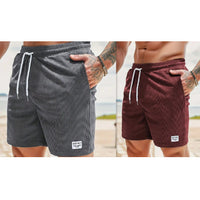 Lace-up Drawstring Shorts Summer Corduroy Sports Short Pants Mens Clothing Charcoal ash and wine red