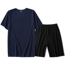 Home Wear Short Sleeve Shorts Suit Pajamas Dark Blue Jacket