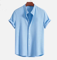 Short Sleeve Loose Shirt Top Summer Mens Clothing Light Blue