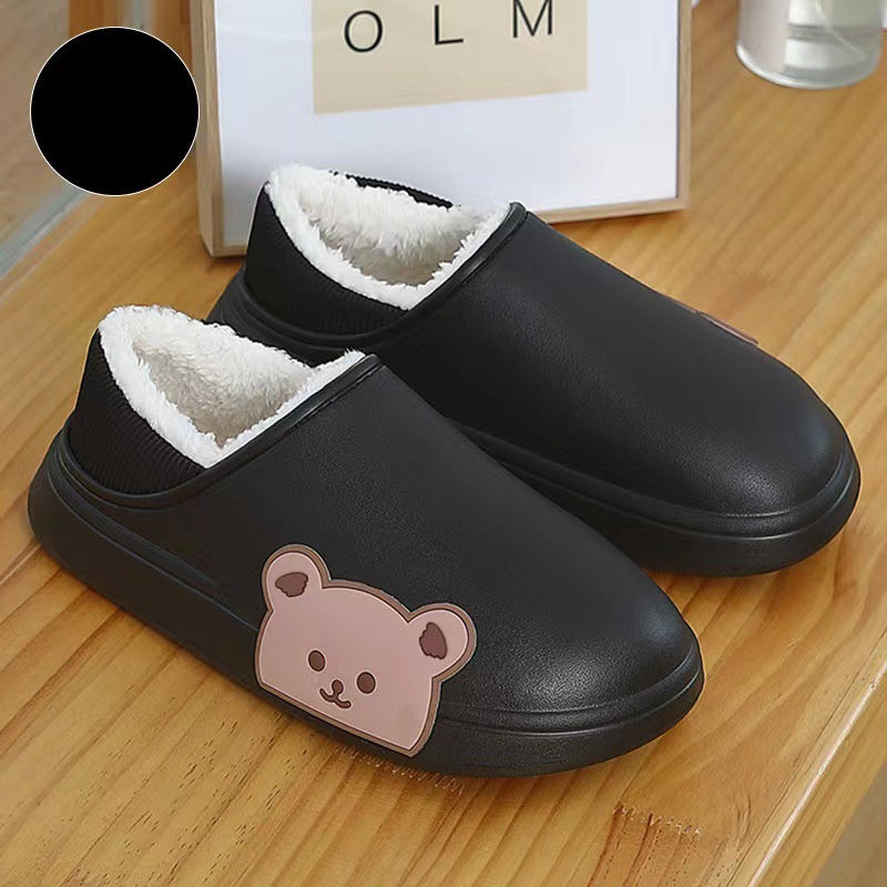 Bear Fluffy Slippers Winter House Shoes Black