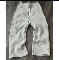 Loose Fitting Fleece-Lined Striped Sports Pants Gray