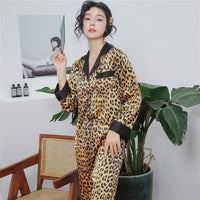 Silk Animal Print Pajamas Set With Lapels For Women 3 Style