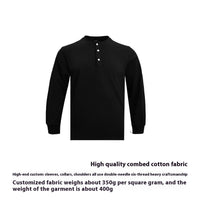 American Retro 320g Heavy Henley Shirt Slim Cotton T-shirt Black