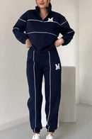 Womens 2 Piece Outfits Lounge Hoodless Pullover Sweatshirt Sweatsuit Sets Sweatshirt Baggy Fashion Sweatpants With Pockets Black