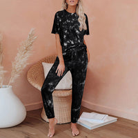 One Piece Tie Dye Print Pajamas Loungewear For Women 8861black