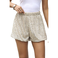 Sequined High Waist Straight Shorts Women Apricot