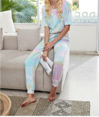 One Piece Tie Dye Print Pajamas Loungewear For Women 8861flowers