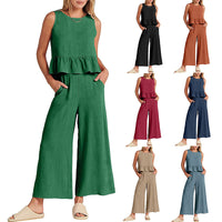 Casual Suit Summer Sleeveless Pleated Vest Sets