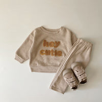 Spring And Autumn Newborn Alphabet Embroidery Baby Long Sleeve Two-piece Suit Camel