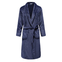 Flannel Robe Kimono Bathrobe Gown Navy Blue 10 L