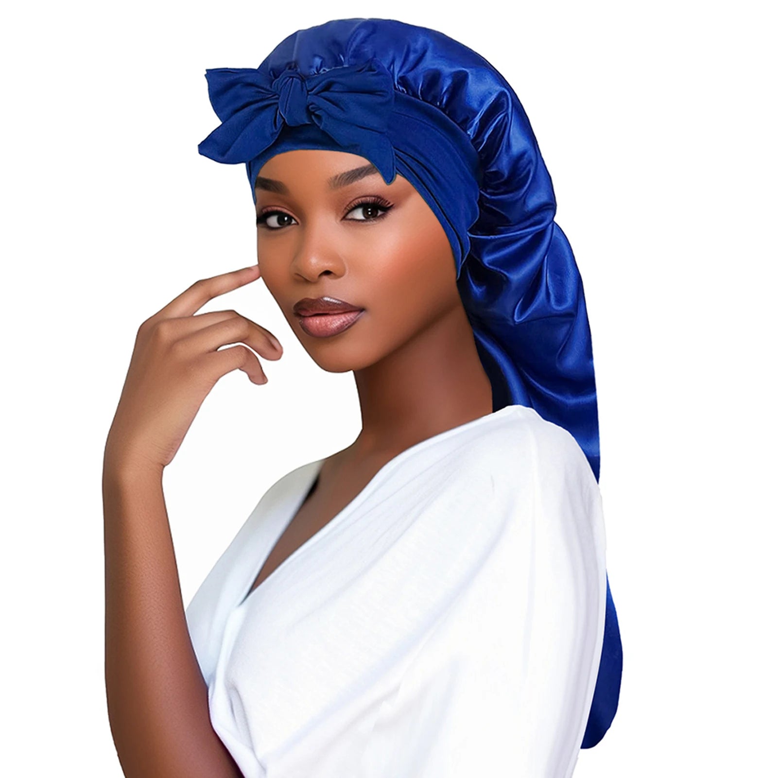 Women Bonnet Satin- Long Tail Blue