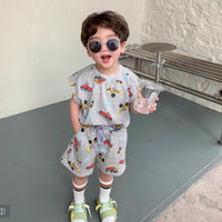 Summer Printed Children Cartoon Summer Short Sleeve T-shirt Shorts