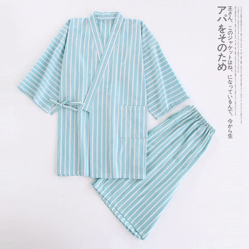 Cotton Washed Pyjamas Suit Mens striped green