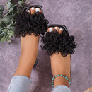 Fashion Flower Flat Slippers For Women Black