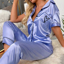 Spring women Silk Pyjamas set 0619B Blue L