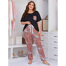 Women's Fashion Short Sleeve Shirt And Printed Pants Loungewear Set