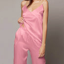 V Neck Sling Vest Satin Trousers