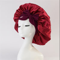 Satin Ribbon Round Bow Elastic Nightcap Wine Red Free Size