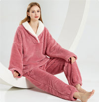 Flannel Pajamas Set Pink Without Embroidery