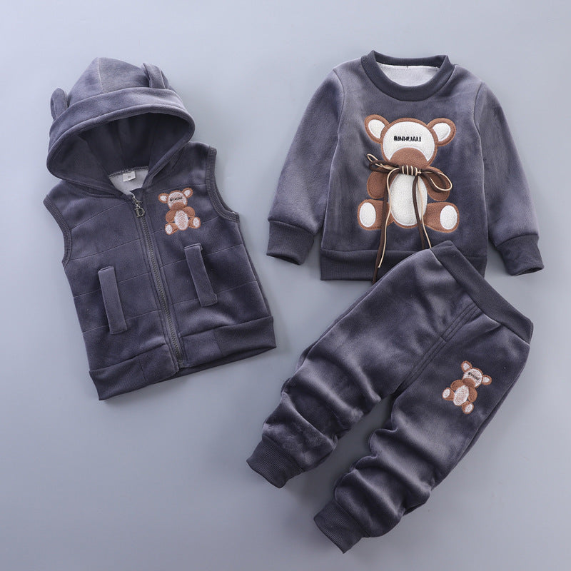 Children's Pyjamas Three Piece Set Bow Bear Cover Gray