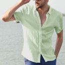 Summer Short-sleeved Shirt Casual Button Tops Men Clothing Green