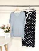 Artificial Cotton Thin Summer Short Sleeve And Pants Loungewear Set Blue T 29 Polka Dot