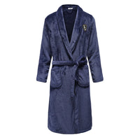 Flannel Robe Kimono Bathrobe Gown Navy Blue 9 L