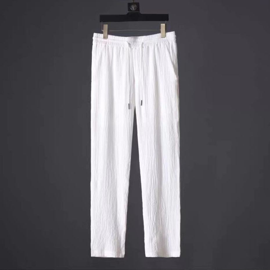 Leisure Suit Summer Loose Short Sleeve Top And Drawstring Trousers Fashion Mens Clothing Single White Pants