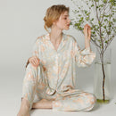 Ladies Green Flower Pyjamas Set Green background big flower