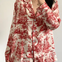 Fashion Print Flower 2PCS Pajamas Set