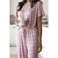 Two-piece Printed Short-sleeved and Pants Pyjamas Set For Women Pink