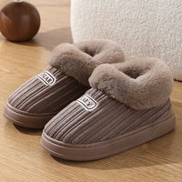 Warm House Slippers Covered Heel Cotton Shoes Indoor Thick-soled Non-slip Fluffy Slippers Coffee