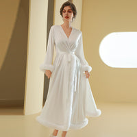 Fashion Female Kimono Satin Long Bathrobe White