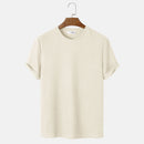 Men Summer Solid Color Round Neck Basic T-Shirts Beige