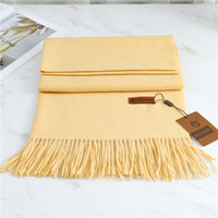 Women's Fashion Scarf Imitation Cashmere FYR330 28 Light Yellow 190x68cm With Tassels