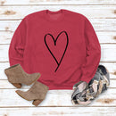 European And American Inspired Top Line Valentine's Day Round Neck Casual Long Sleeve Sweatshirt With Simple Printed Heart Design For Women Red Sweater Black Font