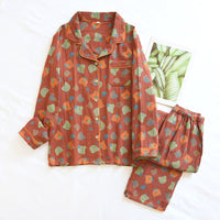 Woven Jacquard Lapel Pajamas Suit Loose Female Red