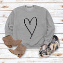 European And American Inspired Top Line Valentine's Day Round Neck Casual Long Sleeve Sweatshirt With Simple Printed Heart Design For Women Gray Sweater Black Font