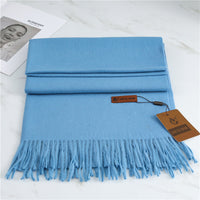 Women's Fashion Scarf Imitation Cashmere FYR330 14 Sky Blue 190x68cm With Tassels