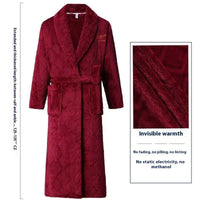 Thick Thermal Velvet Bathrobe With Thin Belt For Men Wine Red Hourglass