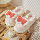 Cute Bow Cotton Slippers For Women Pink