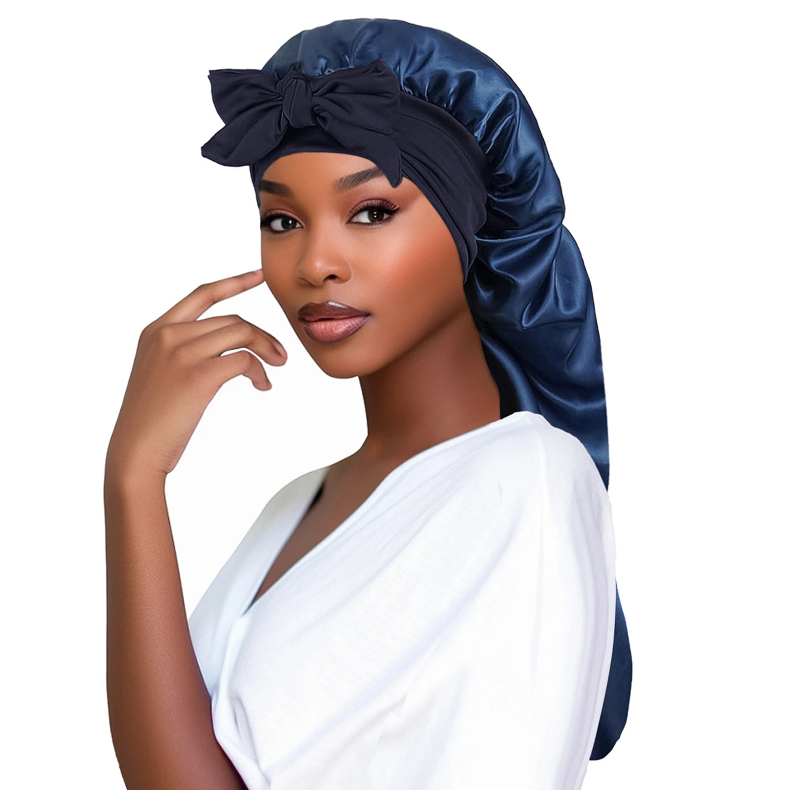 Women Bonnet Satin- Long Tail navy