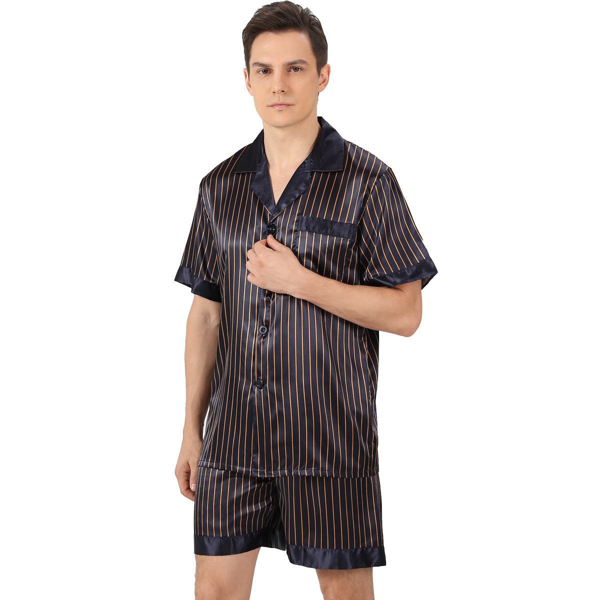 Printed Short-sleeved Shorts Pajamas Golden Stripes