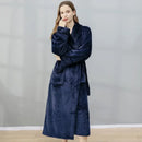 Coral Velvet Thick Couple Bathrobes NavyBlue Female M 40-60kg