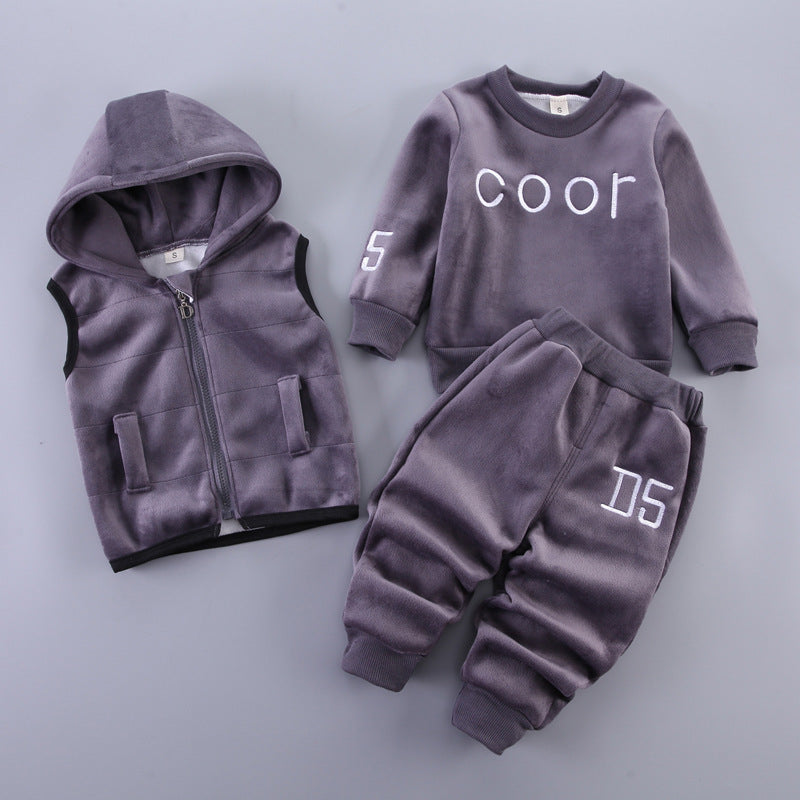 Children's Pyjamas Three Piece Set Letter Set Gray 100cm