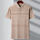 Men's Youth Polo Collar Stripes Real Pocket T-shirt Polo Shirt 1721 Khaki