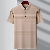 Men's Youth Polo Collar Stripes Real Pocket T-shirt Polo Shirt 1721 Khaki