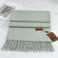 Women's Fashion Scarf Imitation Cashmere FYR330 15 Bean Green 190x68cm With Tassels