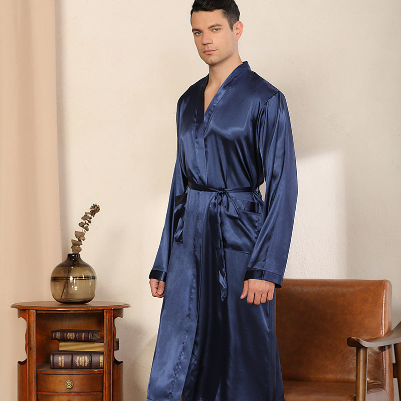 Plus Size Ultra-thin Luxury Robe For Men Navy Blue