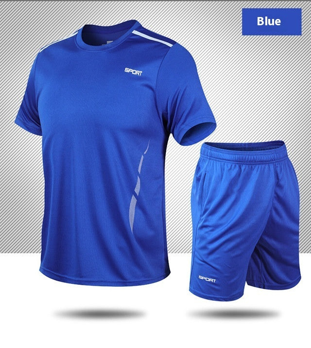 Sports Suit Loose Fitness Short Sleeve Men 1910 Blue